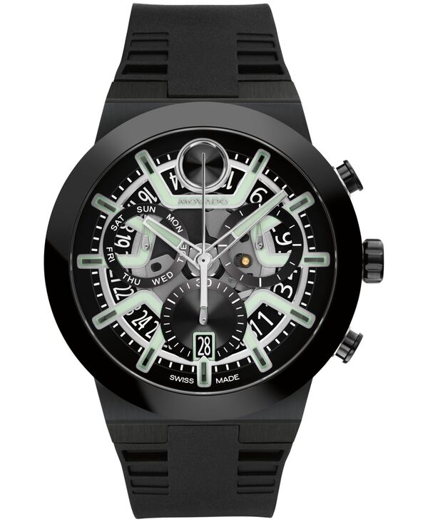 モバド メンズ アクセサリー 腕時計 Movado Men's Bold Fusion Swiss Quartz Chrono Black Silicone Watch 44.50mm Black ブラック｜ReVida 店