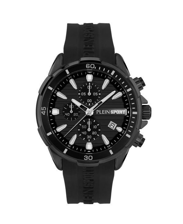 プレイン スポーツ メンズ アクセサリー 腕時計 Plein Sport Men's Impact Chronograph Date Quartz Black Silicone Strap Watch 46mm Black ブラック|ReVida 店