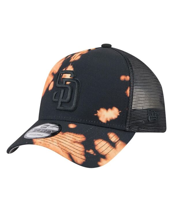 ニューエラ メンズ アクセサリー 帽子 New Era Men'sBlack San Diego Padres Bleached A-Frame 9FORTY Adjustable Hat Black ブラック｜ReVida 店
