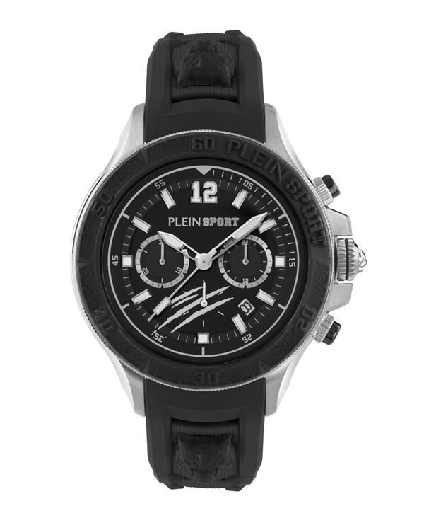 プレイン スポーツ メンズ アクセサリー 腕時計 Plein Sport Men' s Warrior Techronograph Date Quartz Black Silicone Strap Watch 47.5mm Black ブラック