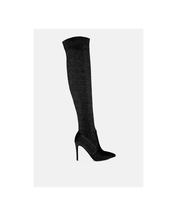 ロンドンラグ レディース シューズ ブーツ・レインブーツ ニット London Rag Women's Tigerlily Knitted Stiletto Long Boots Black ブラック｜ReVida 店