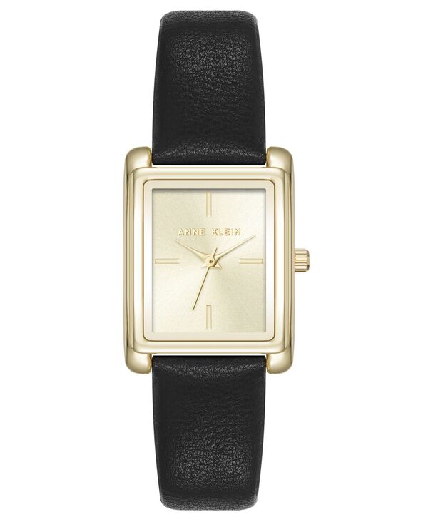 アンクライン レディース アクセサリー 腕時計 レザー フェイクレザー Anne Klein Women's Quartz Rectangular Black Faux Leather and Gold-Tone Alloy Metal Watch 24mm Black/Gold-Tone ブラック