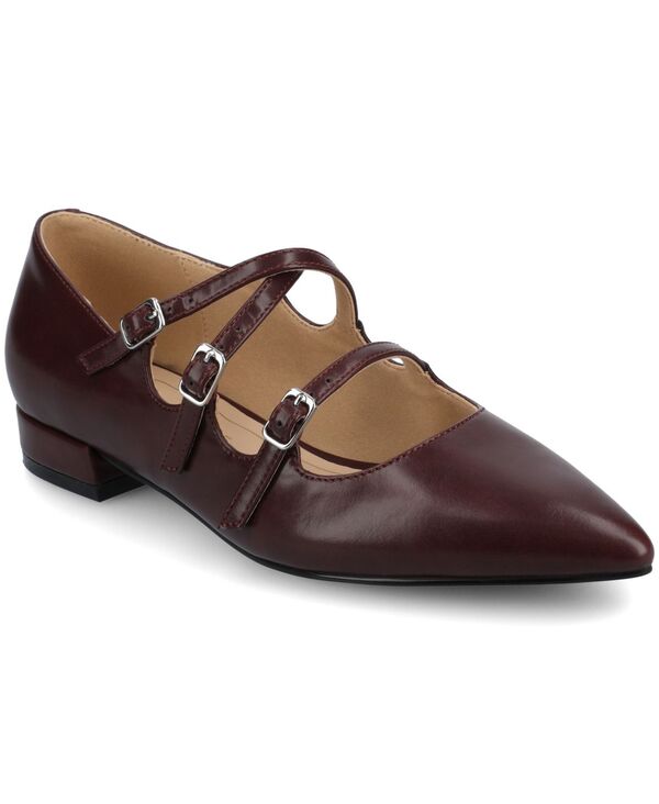 ジュルネ コレクション レディース シューズ パンプス Journee Collection Women's Gretel Strappy Mary Jane Pointed Toe Flats Oxblood オックスブラッド画像