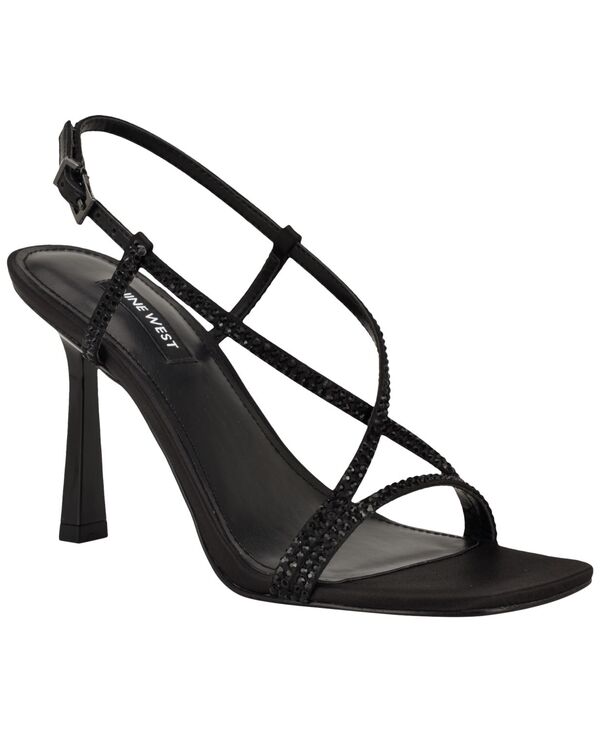 ナインウェスト レディース シューズ サンダル Nine West Women's Vallanh Embellished Strappy Stiletto Sandals Black Rhinestone ブラック｜ReVida 店