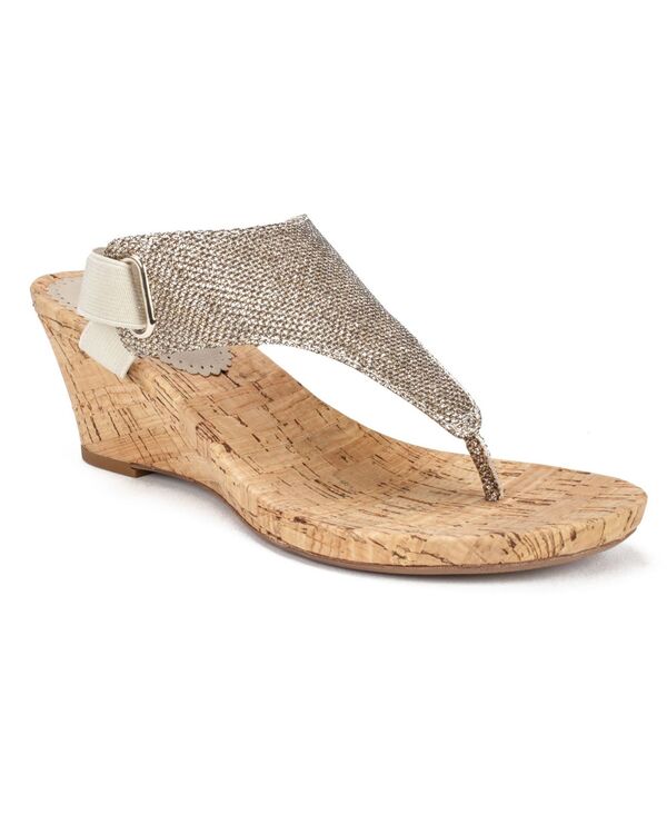 ホワイトマウンテン レディース シューズ サンダル White Mountain Women's All Good Thong Wedge Sandals Light Gold-Tone Glitter ゴールド
