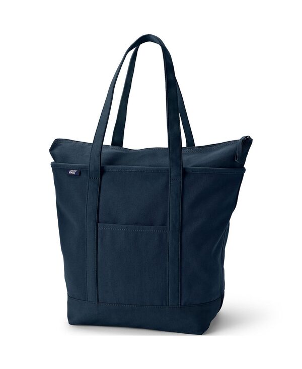 ランズエンド レディース バッグ Lands' End Large Solid Color 5 Pocket Zip Top Long Handle Canvas Tote Bag Radiant navy ネイビー