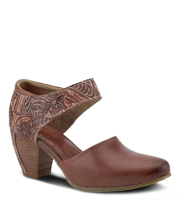 ラリティステ レディース シューズ パンプス レザー ヒール L'Artiste Women's Toolie Hand-Painted Leather D'Orsay Mary Jane Heels Hook-and-Loop Strapadded Collar and Tooled Stacked Heel Brown ブラウン