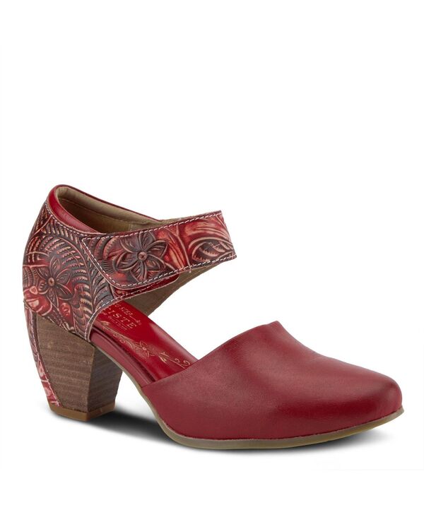 ラリティステ レディース シューズ パンプス レザー ヒール L'Artiste Women's Toolie Hand-Painted Leather D'Orsay Mary Jane Heels Hook-and-Loop Strapadded Collar and Tooled Stacked Heel Red レッド