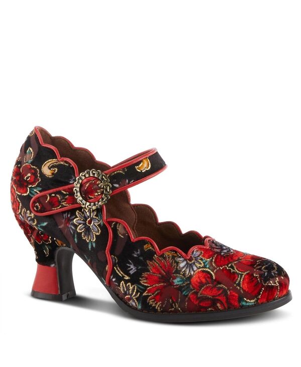 ラリティステ レディース シューズ パンプス フラワー柄 フラワー ヒール L'Artiste Women's Adodora Floral Tapestry Mary Jane Heels withook-and-Loop Strap Scallopedges Decorative Buckle Cushioned Insole Flexible Sole Red multi レッド