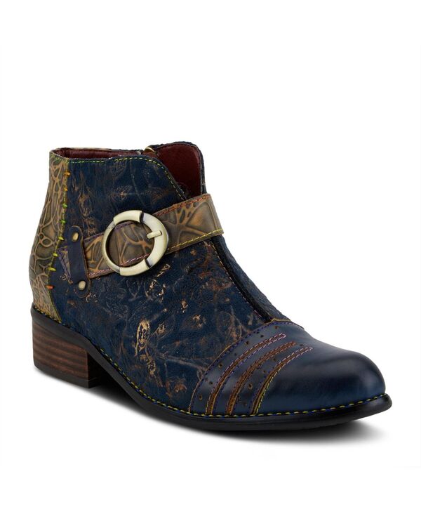 ラリティステ レディース シューズ ブーツ・レインブーツ アンクル レザー L'Artiste Women s Georgiana Leather Booties with Decorative Buckle Rainbow Stitching and Full-Zip Closure French-Inspired Comfort Ankle Boot Blue multi ブルー|ReVida 店