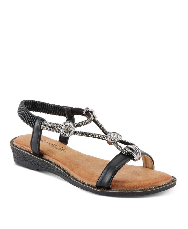 パトリシア レディース シューズ サンダル Patrizia Women\u0027s CHARMER Crystal Jeweled T-Strap Flat Sandals with Stretch Back Black 黒いこと