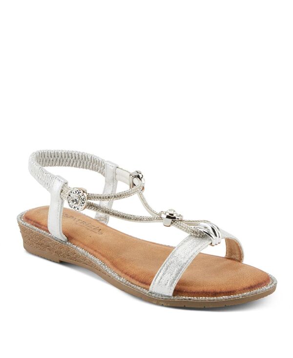 パトリシア レディース シューズ サンダル Patrizia Women\u0027s CHARMER Crystal Jeweled T-Strap Flat Sandals with Stretch Back Silver しろがね色