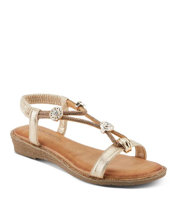 パトリシア レディース シューズ サンダル Patrizia Women\u0027s CHARMER Crystal Jeweled T-Strap Flat Sandals with Stretch Back Soft gold ゴールド