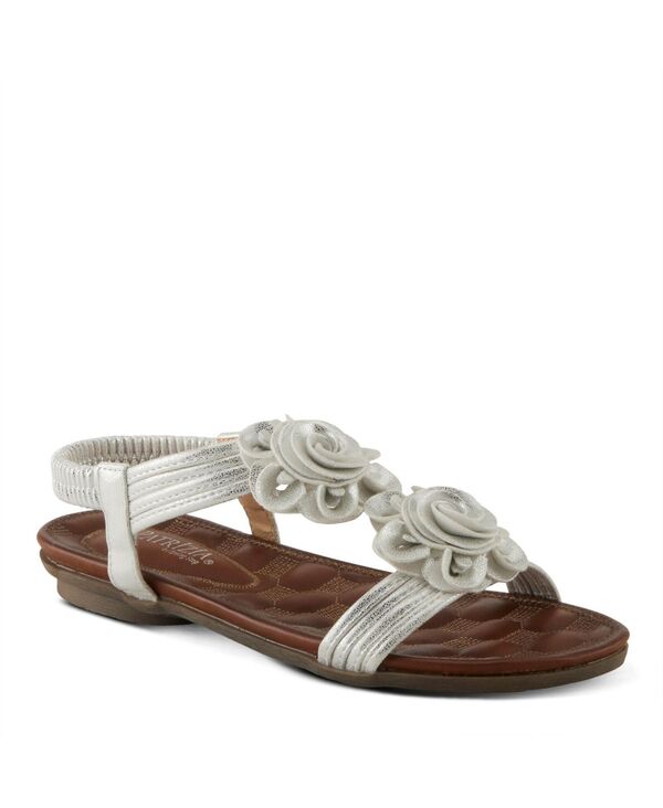パトリシア レディース シューズ サンダル フラワー柄 キルティング フラワー Patrizia Women s Nectarine Floral T-Strap Sandal with Elastic Back and Quilted Footbed Silver シルバー
