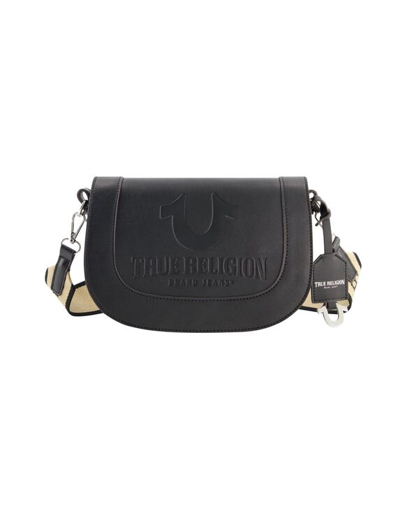トゥルーレリジョン レディース 御徒面子 ロゴタイプ True Religion debossed logo flap shoulder bag Black 黒いこと
