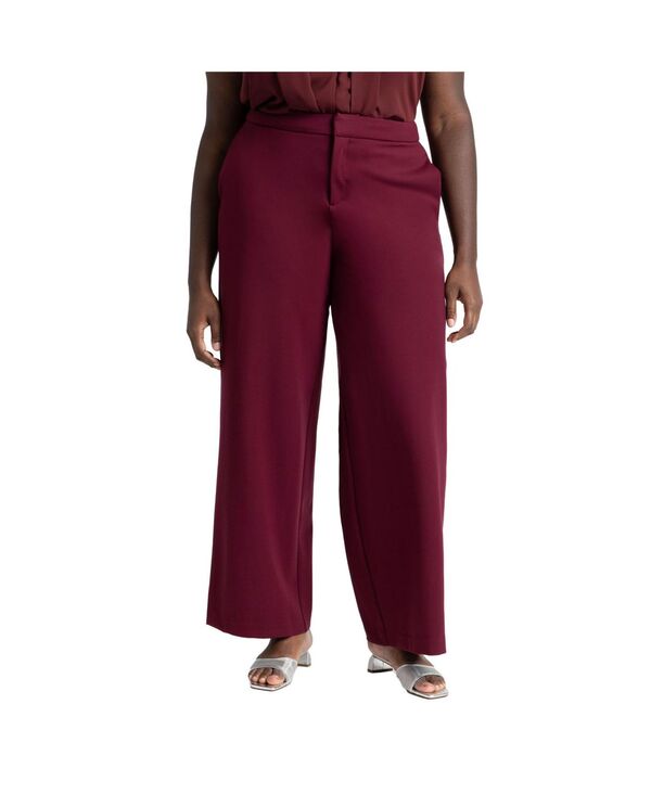 エロクイ レディース ボトムス カジュアルパンツ ワイドレッグ トール ELOQUII Women's Tall The Ultimate Stretch Wide Leg Pant Maroon banner マルーン