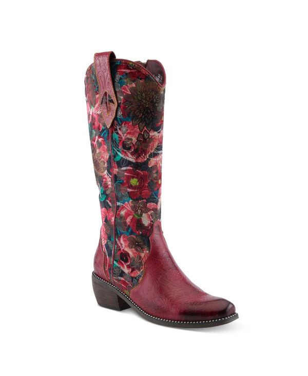 ラリティステ レディース シューズ ブーツ・レインブーツ フラワー柄 トール ベルベット レザー フラワー ヒール L'Artiste L Artiste Women s RODEOQUEEN-VIV Western Tall Boots with Embossed Leather Floral Velvet Shaft and Stacked Heel Red multi レッド