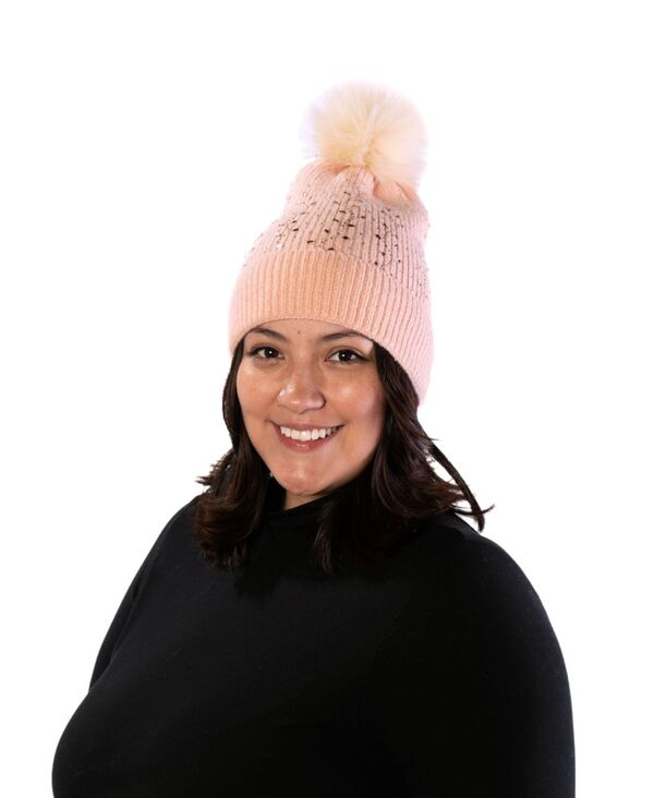 マーカスアドレール レディース アクセサリー 帽子 Marcus Adler Scattered Crystal Pom Beanie Pink ピンク