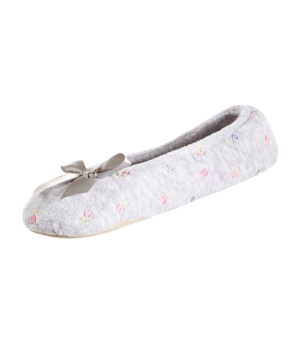 アイソトナー レディース シューズ サンダル パイル 刺繍 Isotoner Signature Isotoner Embroidered Terry Ballerina Slipper Online Only Heather ヘザー|ReVida 店