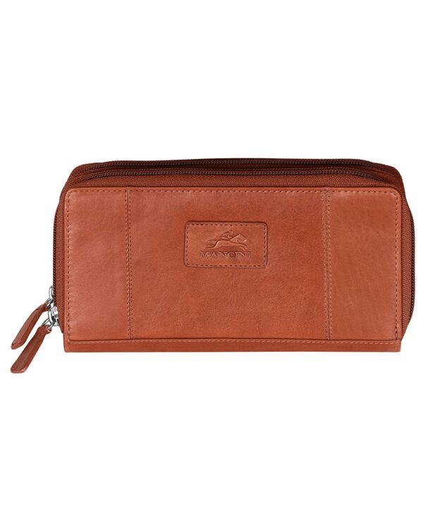 マンシーニ レディース 付属品 紙入れ Mancini Casablanca Collection RFID Secure Double Zipper Wallet Cognac
