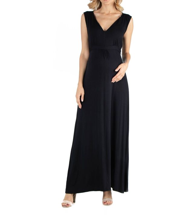 24 セブンコンフォート レディース トップス ワンピース Vネック ノースリーブ マタニティ マキシ 24seven Comfort Apparel V Neck Sleeveless Maternity Maxi Dress with Belt Black ブラック｜ReVida 店