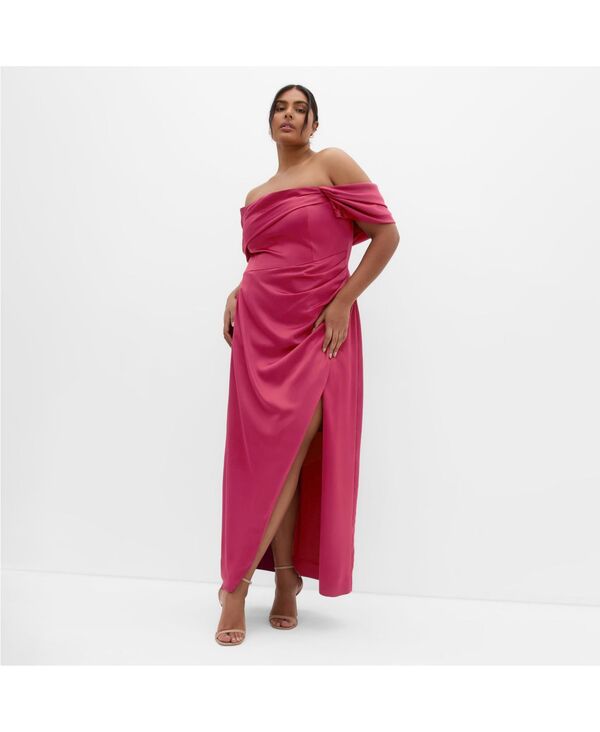 シティーシック レディース トップス ワンピース プラスサイズ マキシ CITY CHIC Plusize Paloma Off Shoulder Maxi Dress Beet red レッド