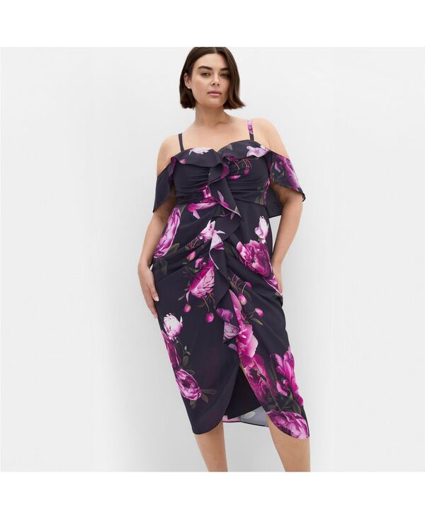 シティーシック レディース トップス ワンピース プラスサイズ プリント CITY CHIC Plusize Gina Print Dress Multi bloom マルチカラー｜ReVida 店