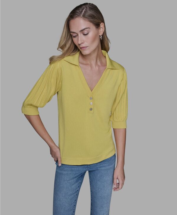 カール ラガーフェルド レディース トップス シャツ Vネック KARLAGERFELD PARIS Women's V-Neck Top Lime ライム