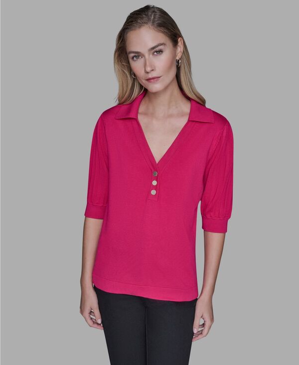 カール ラガーフェルド レディース トップス シャツ Vネック KARLAGERFELD PARIS Women's V-Neck Top Rouge