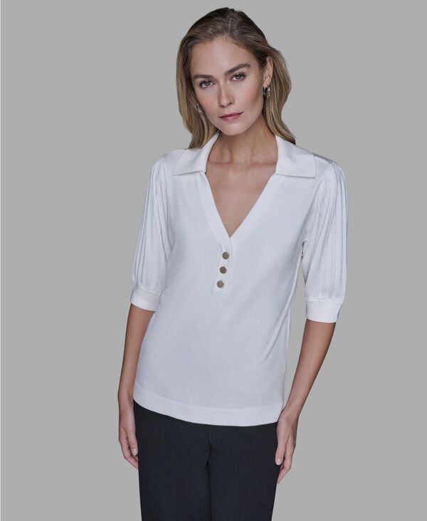 カール ラガーフェルド レディース トップス シャツ Vネック KARLAGERFELD PARIS Women's V-Neck Top Soft White ホワイト