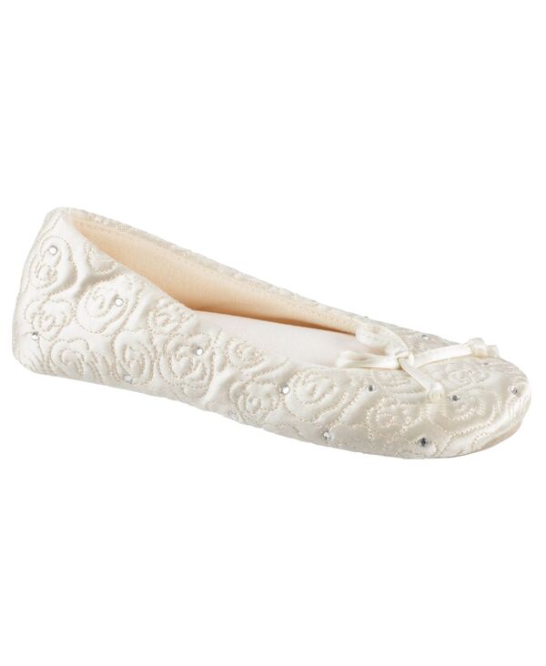 アイソトナー レディース シューズ サンダル サテン Isotoner Signature Isotoner Women'satin with Rhinestones Ballerina Slipper Online Only Ivory アイボリー