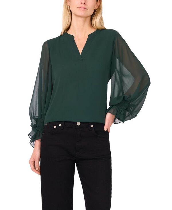 ヴィンスカムート レディース トップス シャツ 長袖 Vince Camuto Women'split-Neck Long-Sleeve Top Forest Night フォレスト