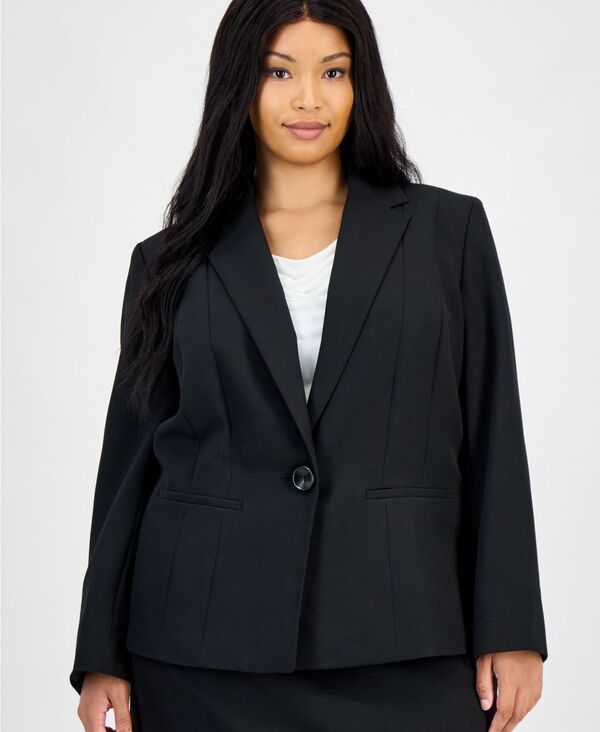 カスパール レディース アウター ジャケット・ブルゾン クレープラスサイズ ブレザー Kasper Plusize Crepe One-Button Blazer Black ブラック