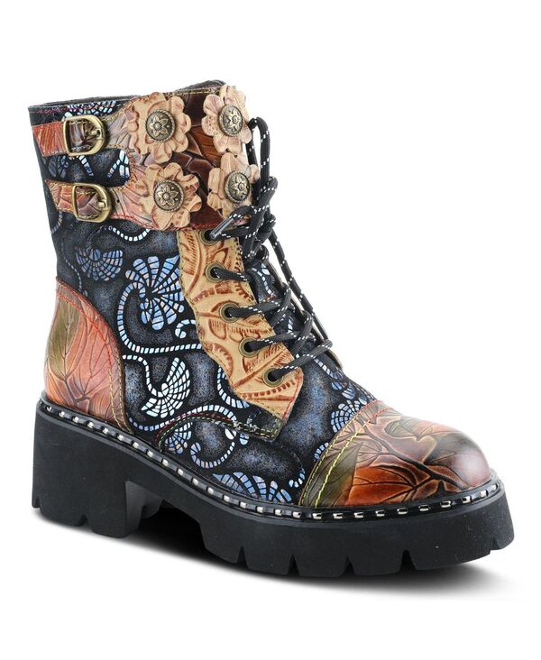 ラリティステ レディース シューズ ブーツ・レインブーツ フラワー柄 カットアウト レザー フラワー L'Artiste L Artiste Women s LIMITLESS Leather Combat Boot with Floral Cutoutstud Accents & Rainbow Stitching Tan multi タン｜ReVida 店