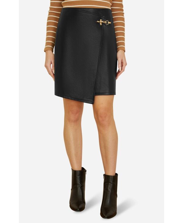 ユミキム レディース ボトムスカート ミニ レザー フェイクレザー Yumi Women's Faux Leather Wrap Mini Skirt Black ブラック