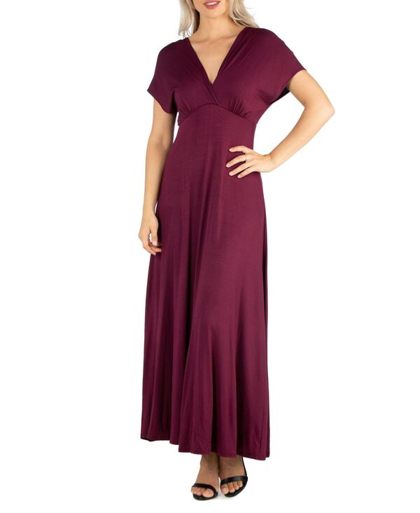 24 セブンコンフォート レディース トップス ワンピース Vネック キャップ マキシ 24seven Comfort Apparel Women's Cap Sleeve V-Neck Maxi Dress Wine ワイン