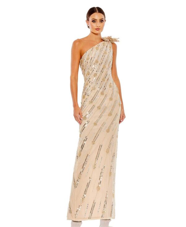 マックダガル レディース トップス ワンピース フラワー柄 フラワー Mac Duggal Women's Embellished Floral Detail One Shoulder Gownude gold ゴールド｜ReVida 店
