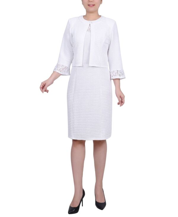 ニューヨーク州寄せあわせ レディース トップス 衣装 プチ スピード競技 編み物 NY Collection Petite Two Piece Novelty Knit and Lace Dresset White 白いこと ワンピース-レディースファッション
