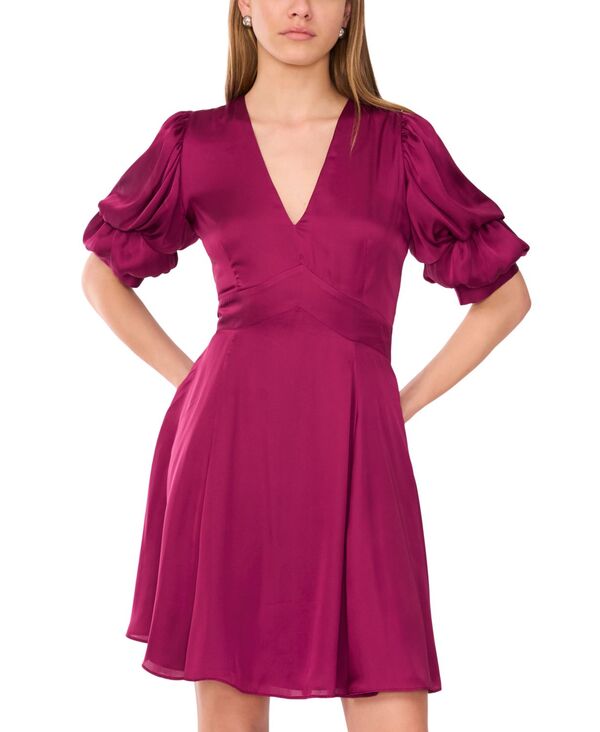ワンステイト レディース トップス ワンピース Vネック ティアード ミニ 1.STATE Women's V-Neck Tiered Bubble Puff Sleeve Mini Dress Windsor Wine ワイン