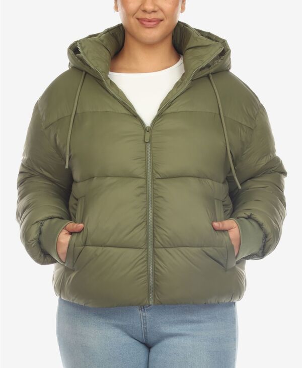 ホワイトマーク レディース アウター ジャケット・ブルゾン プラスサイズ コート White Mark Plusize Hooded Bomber Puffer Coat Olive オリーブ