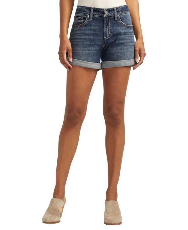 しろがね色 デニム レディース ボトムス 二分の一ズボン下・さる股引き 遊撃手ズボン下 Silver Jeans Co. Women\u0027s Boyfriend Mid Rise Shorts Indigo インディゴ ボトムス-パンツ-レディースファッション