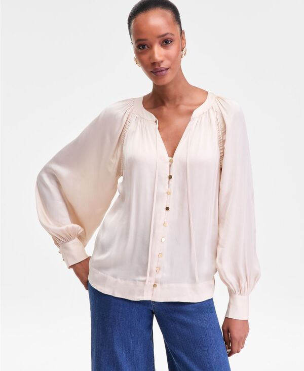 アイ.エヌ.シー インターナショナル コンセプト レディース トップス シャツ パフスリーブラウス I.N.C. International Concepts Women's Tie-Neck Puff-Sleeve Blouse Cream Carmel クリーム