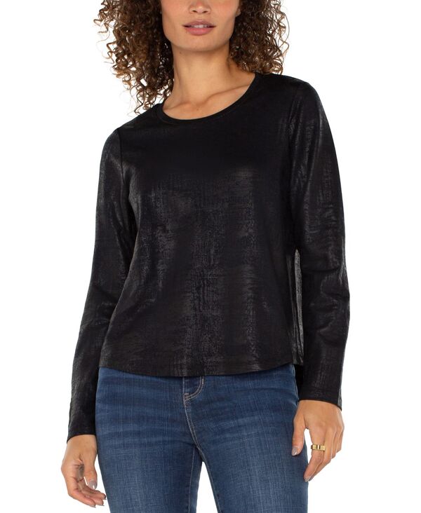 リヴァプール ロサンゼルス レディース トップス シャツ プチ ニット Liverpoolos Angeles Petite Long Sleeve Knitop Distressed Blac