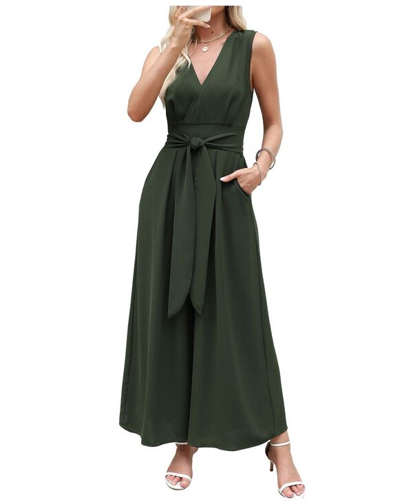 カップシー レディース トップス ジャンプスーツ ノースリーブ Cupshe Women'sleeveless Tie Front Jumpsuit Medium green グリーン