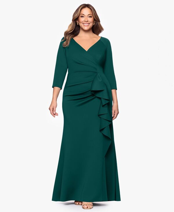エスケープ レディース トップス ワンピース Vネック プラスサイズ XSCAPE Plusize V-Neck 3/4-Sleeve Dress Hunter
