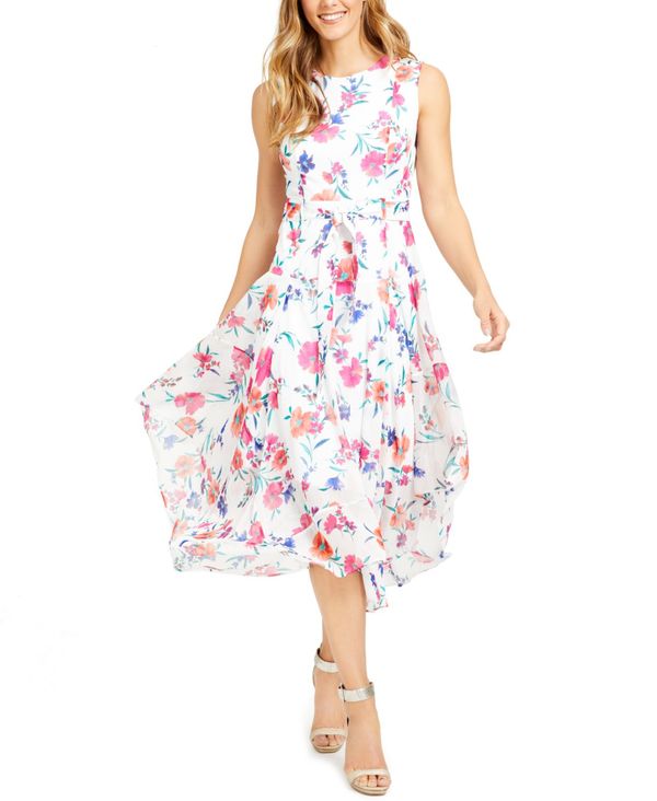 超人気の カルバンクライン レディース ワンピース トップス Floral Belted Chiffon Midi Dress Pink Multi 最安値挑戦 Secom Com Uy