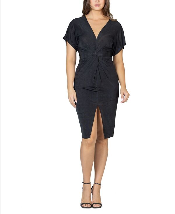 24 セブンコンフォート レディース トップス ワンピース Vネック 24seven Comfort Apparel Women'short Sleeve V-neck Twist Front Dress Black ブラック｜ReVida 店