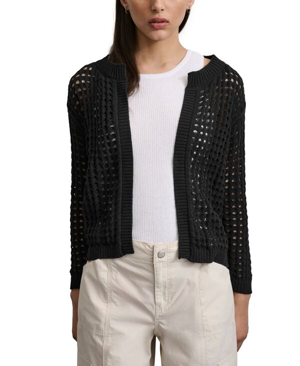 ダナキャランニューヨーク レディース アウター ニット・セーター カーディガン DKNY Jeans Women's Open-Stitch Drop-Shoulder Cardigan Sweater Black ブラック|ReVida 店