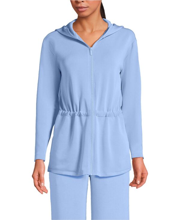 ランズエンド レディース アウター パーカー・スウェット Lands' End Women's Cupro Long Sleeve Full Zip Tunic Hoodie Soft cloud blue ブルー｜ReVida 店