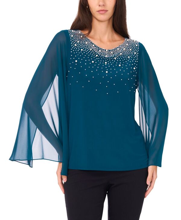 ミスク レディース トップス シャツ MSK Women's Crystal-Embellished Flutter-Sleeve Top Neo Emerald エメラルド